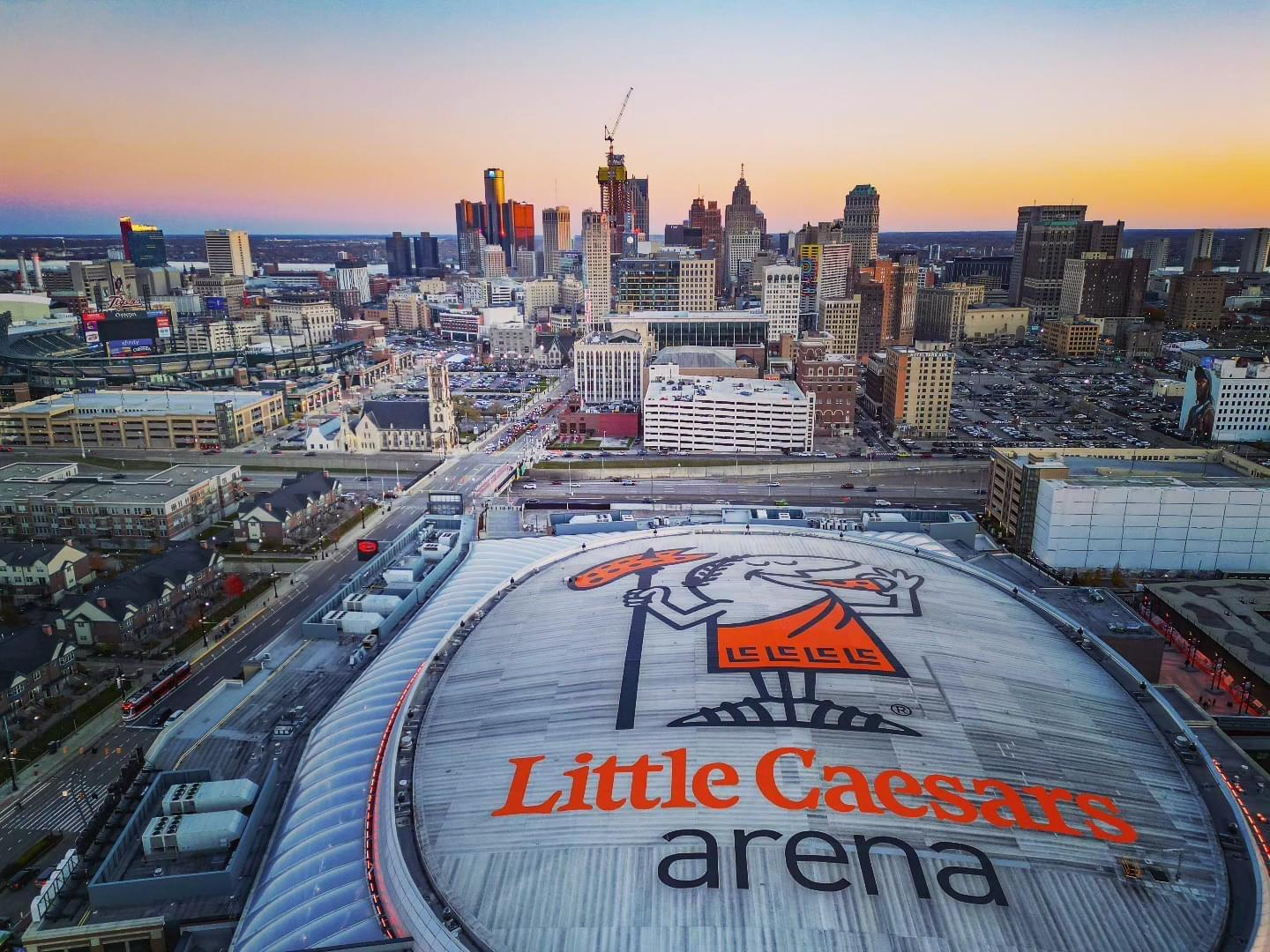 Birds eye view of Little Caesars arena