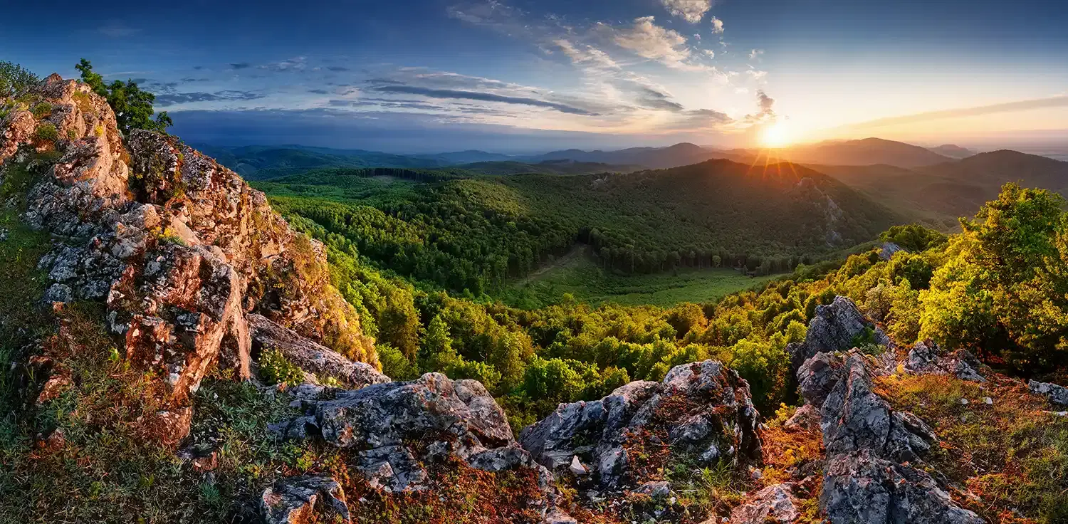 Scenic mountain landscape at sunset
