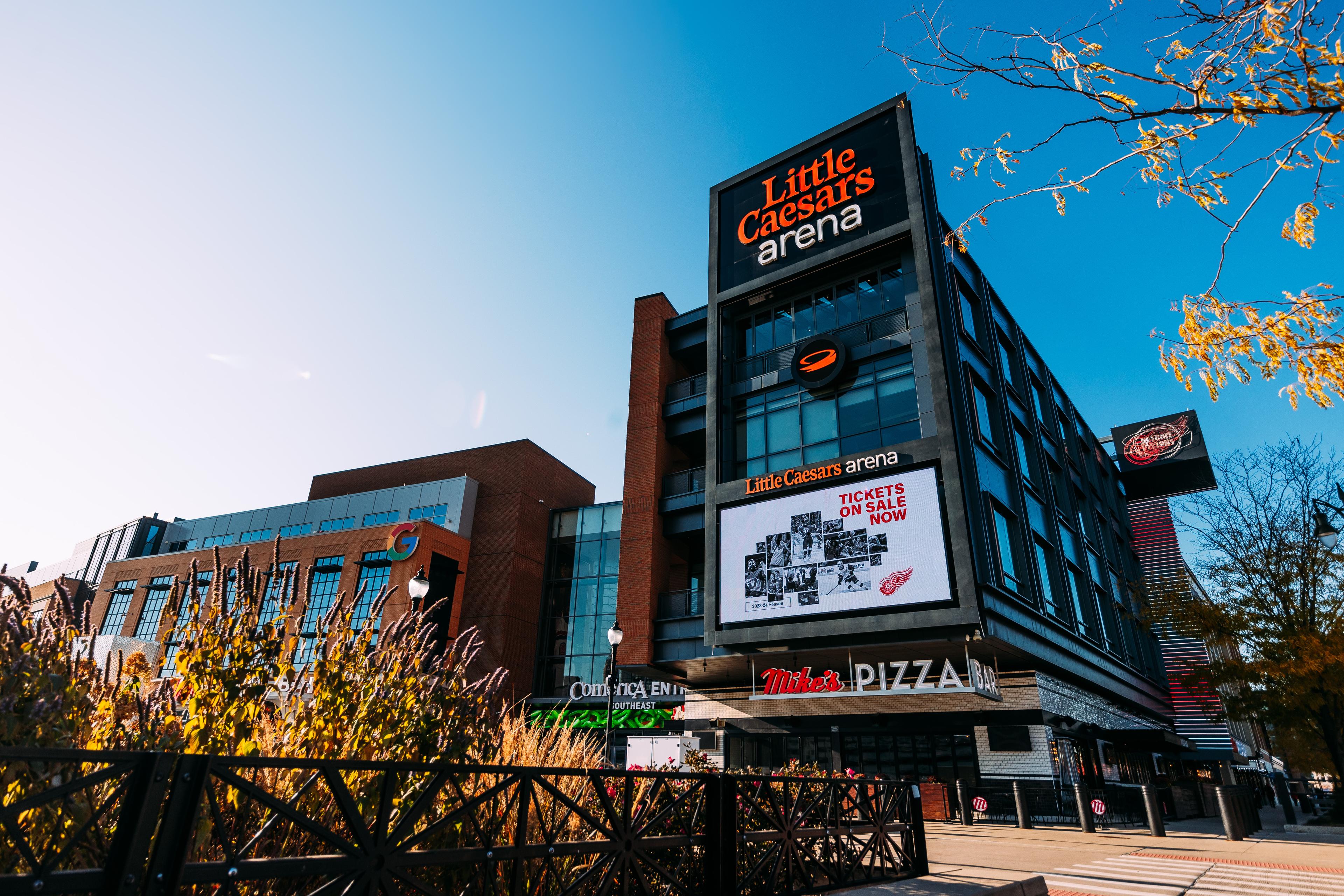 Sidewalk perspective of Little Caesars arena